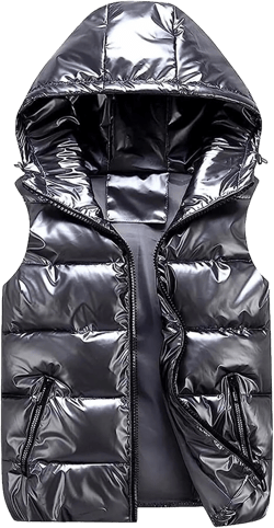 AYGJKIE Puffer Vest Men/Women Shiny Hooded Reflective Down Jacket Padded Jacket Vest Thick Quilted Puffer Coat Winter at Amazon Men’s Clothing store