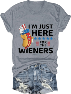 Womens 4th of July Shirt I'm Just Here for The Wieners Shirt Funny Plus Size Fourth of July Shirts Patriotic Tops Small Grey