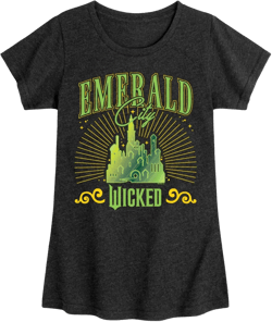 Girls' Wicked Emerald City Fitted Short Sleeve Graphic T-Shirt - Heather Black - Large