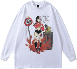 Men Long Sleeve Shirt Retro Design Avatar Print Long Sleeve Hip Hop T-shirt
