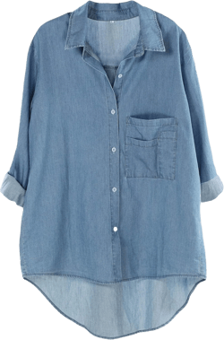 Minibee Women's Long Sleeve Shirts Button Down Blouse Cotton Tunic High Low Tops XX-Large Denim Blue