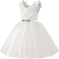 PLUVIOPHILY Lace Tulle Straps Wedding Flower Girl Dress Junior Bridesmaid Dress