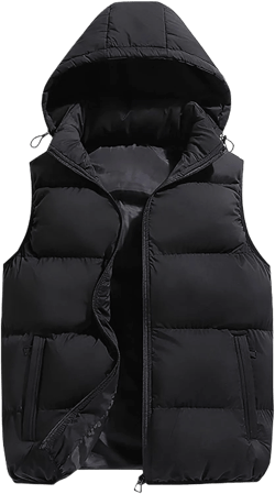 SEAUR Mens Puffer Vest Warm Down Zipper Lightweight Waterproof Sleeveless Coat Jackets with Pockets Hooded X-Small Black