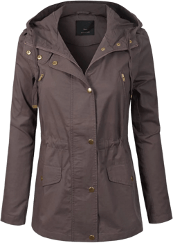 MixMatchy Womens Utility Anorak Jacket Lightweight Hooded Zip Up Safari Style Coat with Snap Buttons Chest and Hand Pockets Small A Ash Grey