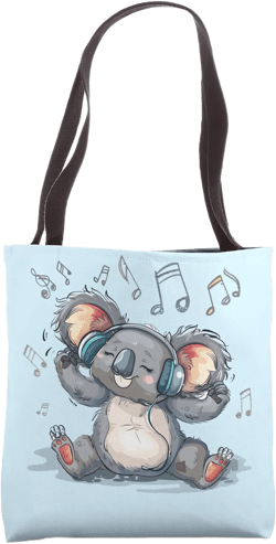 Cute Koala Bear Listening to Music Design Tote Bag 16 inches