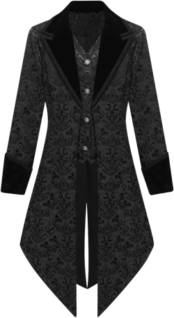 Women Victorian Gothic Medieval Tailcoat Steampunk Jacket Frock Coat (Black, X-Large)