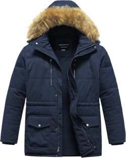 CREATMO US Men's Big and Tall Winter Coat Waterprpoof Long Puffer Jacket Thicken Parka with Removable Fur Hooded 5X Navy Blue