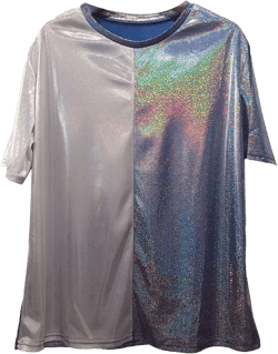 Women's Shiny Glitter Tops Crewneck Holographic Metallic Shirts Summer Sparkle Shirt for Party Club Concert One Size Blue Grey