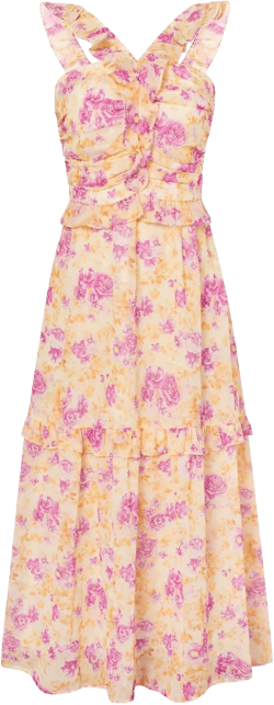 GRACE KARIN Women’s Summer Boho Floral Tiered Dress Strap A Line Swing Flowy Midi Dress Ruffle Beach Wedding Guest Dress Large Print Yellow Purple Flower