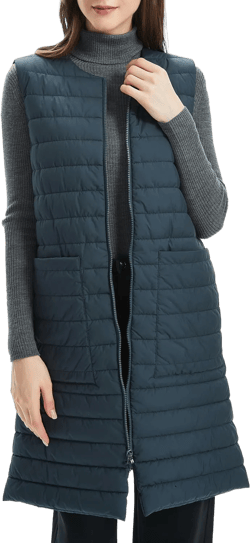 Women Long Puffer Vest Down Quilted Lightweight Sleeveless Jacket with Pockets Medium Long-castal Navy