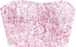 SHENHE Women's Casual Ditsy Floral Print Sleeveless Strapless Bandeau Tube Crop Top Hot Pink Large