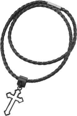 COOLSTEELANDBEYOND Mens Women Black Cross Pendant Necklace, Black Braided Leather Necklace
