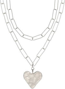 YAHPERN Layered Rectangle Paper Clip Chain Link Choker Statement Hammered Heart Pendant Necklace Minimalist Chunky Thick Chain Jewelry For Woman silver