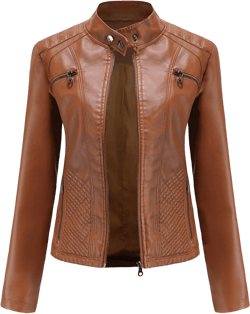YMING Womens Faux Leather Zipper Jackets PU Motorcycle Coat Fall Plus Size Biker Outwear Small Pockets Camel