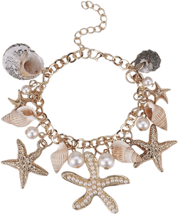 PH PandaHall Starfish Shell Bracelets Mermaid Beach Jewelry Conch Starfish Anklet Bracelet Charm Women Bohemian Adjustable Seashell Bracelet Costume Jewelry for Women, Golden(7” with 2” Extend Chain)