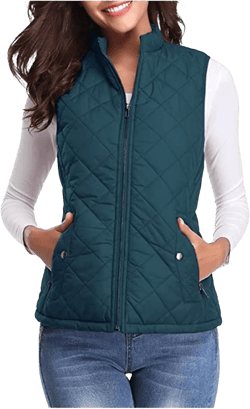 SHOPESSA Quilted Vests for Women Lightweight Stand Collar Down Coat Zip Up Women Padded Gilet with Pockets Thin Puffer Vest Large Dark Blue Lightweight Quilted Jacket