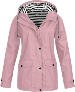 Women's Long Hooded Rain Jacket Waterproof Lightweight Raincoat Adjustable Windbreaker Active Outdoor Hooded Rain Coats Small 13-pink Rain Jacket