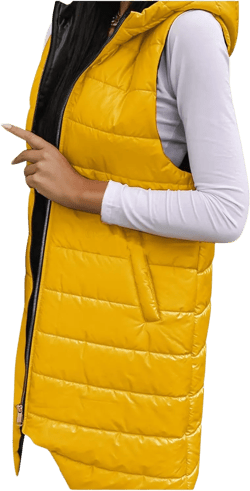 Down Vest for Women, Long Winter Coat Vest with Hood Sleeveless Warm Down Coat Quilted Down Jacket Plus Size B-yellow XX-Large