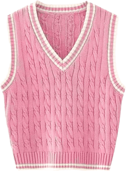Womens Sweater Vest Cable Knit Casual V Neck Ribbed Preppy Pullover Tops Sleeveless