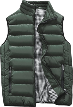 UANEO Men's Thicken Classic Sleeveless Stand Collar Solid Color Side Pockets Quilted Puffer Vest Outwear