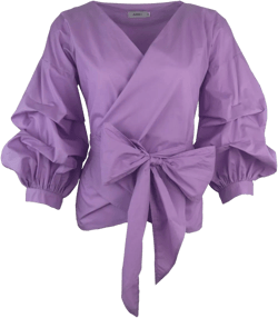 AOMEI Women Spring Summer Blouses with Puff Sleeve Sashes Shirts Tops Purple 3X-Large