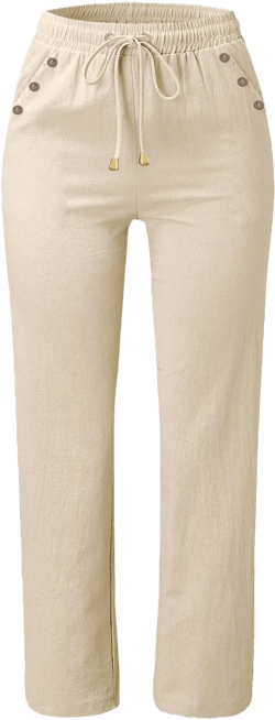 Women's Cotton Linen Pants 2024 Casual Summer Wide Leg Loose Drawstring High Waist Palazzo Pants Trousers with Pockets