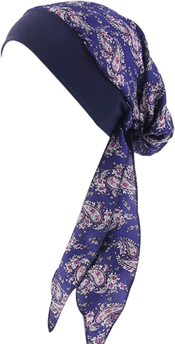 Fashion Pre-Tied Chemo Head Scarf,Head Wrap Headwear,Stretch Print Scarves Cap Bandana Turban Hat for Women Navy One Size
