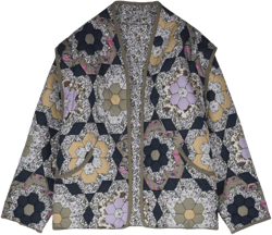 Yimoon Women's Cropped Puffer Quilted Jacket Vintage Floral Print Open Front Lightweight Short Jacket Outwear (Black-S)