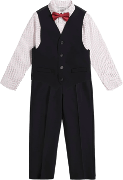 Calvin Klein Boys' 4-Piece Formal Suit Set, Vest, Pants, Collared Dress Shirt, and Tie 3T Black/Red