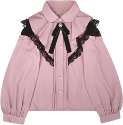 Fancy Lolita Blouse Women Long Sleeve Shirts Cute Elegant Ruffle Dressy Casual Lace Button Down Top with Bow One Size Pink