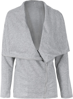 Andongnywell Womens Jackets for Women Long Sleeve Zipper Short Coat Oblique Zipper Slim Fit Jacket Gray Medium