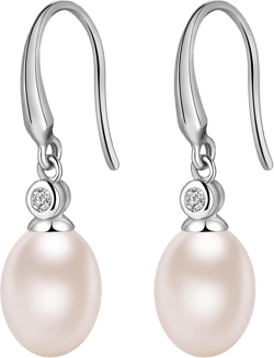 Jiamiaoi Pearl Earrings for Women 925 Sterling Silver Hook Earrings Dangle Drop Pearl Earrings Silver Drop Earrings for Women, Come with Gift Box D1-teardrop-silver hook