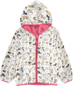 Aflyko Girls Warm Coat Dog Person Love Zip-Up Hoodie Fleece Outerwear Kids Pink Hooded Jacket Children's Fashion Durable Sweatshirt 7-8T