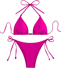 ZAFUL Women's Sexy Halter Bikini Sets Tie Side Solid Triangle String Thong Swimsuit Two Piece Bathing Suits (Rose Red, S)