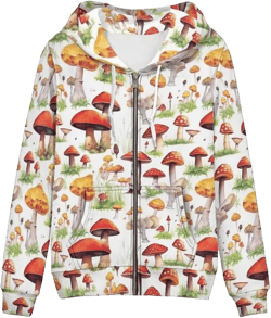 Irisjudy Women Oversized Hoodie with Pocket Plus Size, Cats, Galaxy,Ethnic Zip-up Hooded Sweatshirt Long-Sleeve Fall Outwear X-Large Colorful Mushrooms