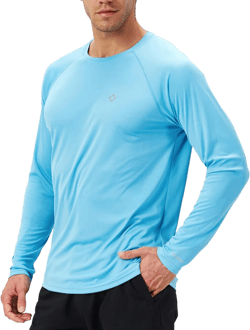 NAVISKIN Men's Rash Guard Shirts Swim Shirts UPF 50+ UV Sun Protection Long Sleeve Shirts Lightweight Quick Dry Blue Medium
