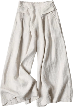 Mingzhu Womens Wide Leg Culottes Loose Cotton Linen Palazzo Pants Elastic High Waist Capris Trousers (0146-BeigeX1-S), Small