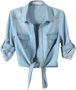 Women's 3/4 Sleeve Front Tie Shirt Denim Shirt Crop Cardigan Jean Crop Top Chambray Knot Shirt XX-Large Light Blue
