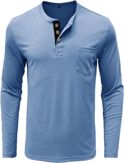 Henley Shirts for Men Casual Long/Short Sleeve Cotton T-Shirt Basic Button Tee Shirts with Pocket XX-Large 01 Light Blue