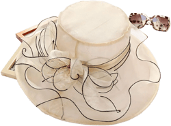 Women Girl Organza Hat Church Dress Fascinator Lady Cocktail Floral Tea Wide Brim Summer Sun Hat for Party Wedding Bowler Hat Beige at Amazon Women’s Clothing store