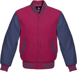 Men's Varsity Baseball Letterman Bomber Jacket Wool & Navy Blue Genuine Leather Sleeves X-Large Hot Pink