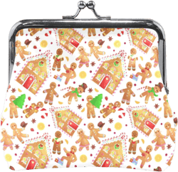 Christmas Cookies Gingerbread Man and Girl Near Sweet House Women Leather Mini Buckle Coin Purse, Clasp Kiss Lock Closure Card Key Change Wallet for Women Girls Men Girl 4.52"(L) x 1.2"(W) x 4.13"(H) Multi 11