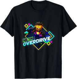 Roblox Black Neon Overdrive Classic Fit T-Shirt - Adult Crew Neck Short Sleeve Cotton and Polyester