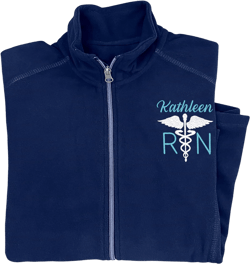 NACRE APPAREL Custom RN Fleece Jacket for Women Personalized Embroidered Full-Zip Lightweight Nurse Jacket Navy X-Large