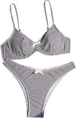 Women's 2 Piece Y2K Gingham Bow Front Bikini Set Underwire Bikini Thong Swimsuit High Waisted Bathing Suit Beachwear Black and White Small