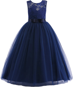 Glamulice Flower Girls Lace Bridesmaid Dress Princess Elegant Tulle Long A Line Dresses Pageant Wedding Party Ball Gown 4T O-navy