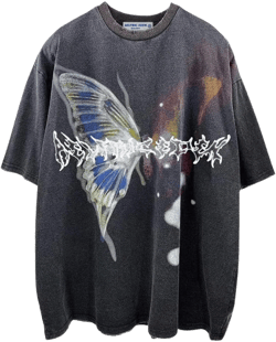 Aelfric Eden Mens Vintage Graphic Tees Y2K Irregular Butterfly Printed Tee Oversized Streetwear Casual T-Shirt Black Medium