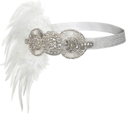 Women's Flapper Feather Headband 1920s Art Deco Roaring 20s Great Gatsby Headpiece Gatsby Costume 22White