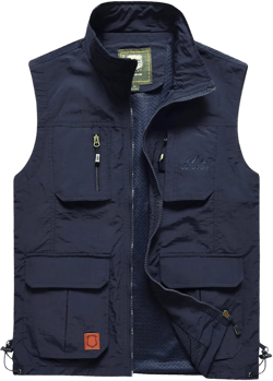 Men's Casual Outdoor Lightweight Vest Quick Dry Fishing Hunting Photo Sleeveless Vest with Pockets Medium Navy Blue