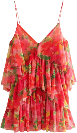 European and American Style Women's Clothing New Tropical Style Floral Print Silk mesh Suspender Dress Female - Picture Color - S